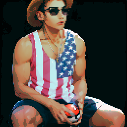 young adult male with holding a pixelated pokeball