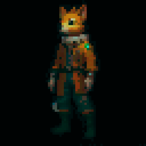 A pixel-art fighter for a 1v1 2D fighting game. The fighter is a “human” dog. See reference image.