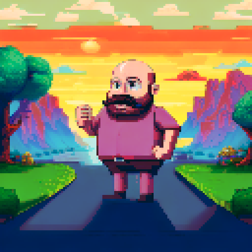 Bald bearded man with a big mustache without a shirt with a bag between his arms