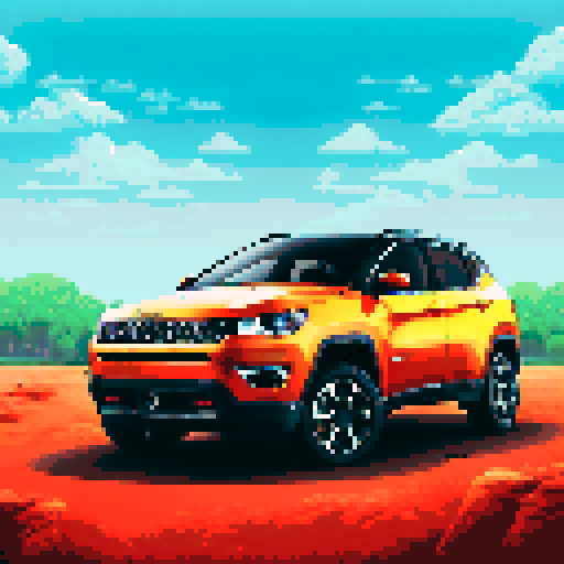 Photorealistic, centered Jeep Compass in a three quarter view, right wheel in front, clean background, pixel art style with sRGB colors