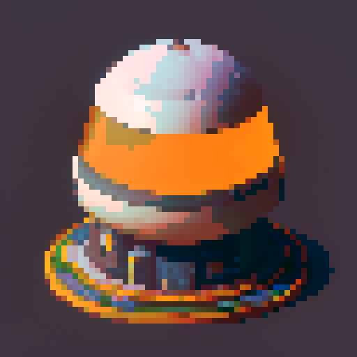 A sphere spaceship shaped like a gachapon with a clear window top. through the top window is an orange cat. cute