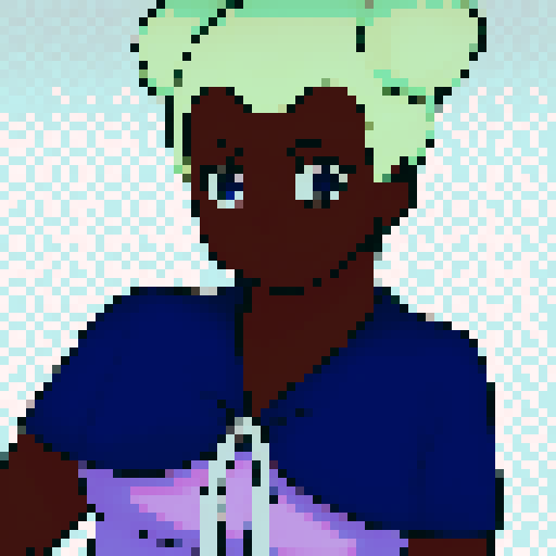 Teenage black girl with neon green hair and purple eyes