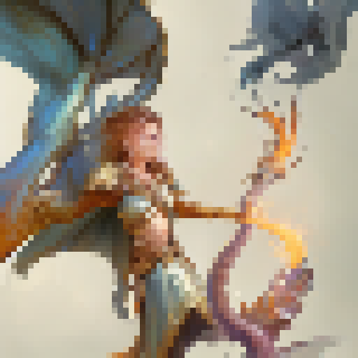 Fiery dragon, gleaming gems, and gold, valiant knight, enchanted misty forest, epic sword fight, fantasy RPG.