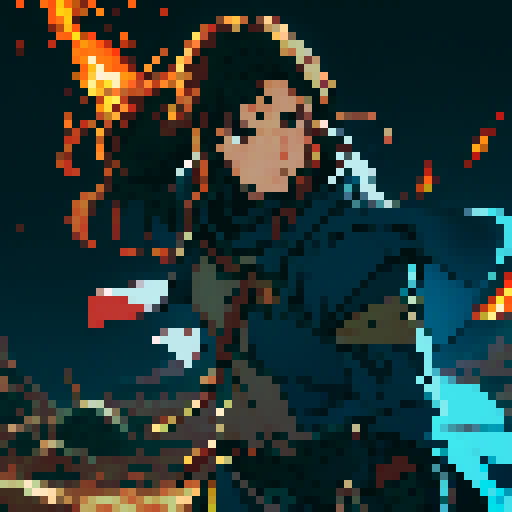 Spiky brown hair, male Fire Emblem Path of Radiance Thief, skulking battlefield, pixel art, sRGB