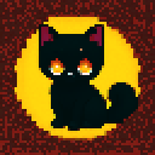 adorable black kitten, playful and mischievous, pixelated fur and bright eyes, sRGB palette