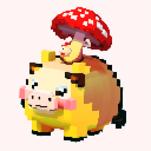 antropomorphic smiling hog with mushroom on back