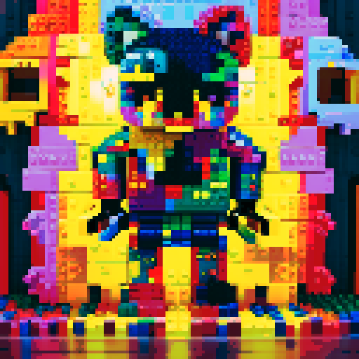 colorful pixel lego blocks arranged in a playful, vibrant composition, showcasing the intricate details and vibrant colors of pixel art in the sRGB color space