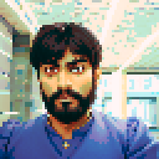 handsome indian man, vibrant colors, pixelated details, sharp edges, sRGB color space