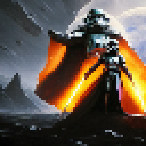 Putin, a Sith Lord with a flowing black cloak, wields a crimson lightsaber amidst a fiery battle on a volcanic planet, surrounded by legions of stormtroopers and an army of alien creatures.