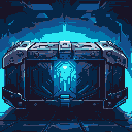 mystery box, stone, metall, shiny, pixel art, sRGB, vibrant colors, glowing lights, intricate patterns

