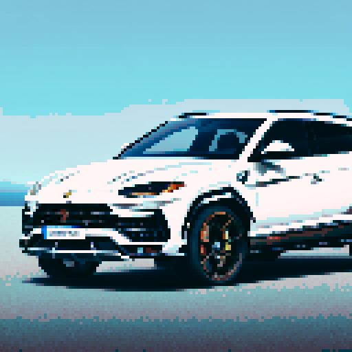 Photorealistic, centered Lamborghini Urus in a three quarter view, right wheel in front, clean background, pixel art style with sRGB colors