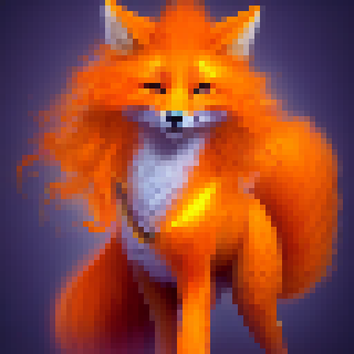 Orange fox warrior with a fiery mane, wielding a glowing sword, no background. 