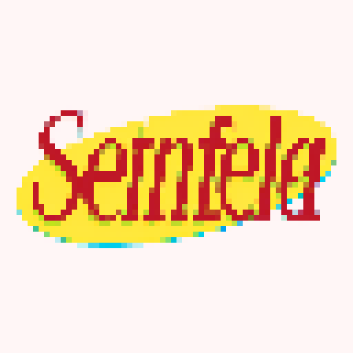Seinfeld logo, colorful, retro, pixelated, sRGB