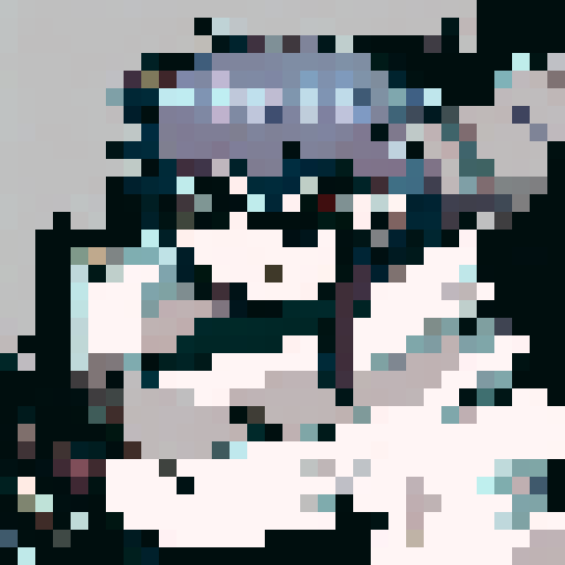 Close up, dark-themed ninja character with a mysterious gaze, anime-style, pixel art