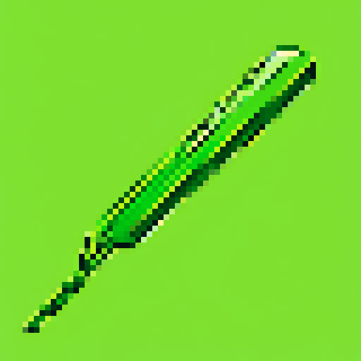 single blade of grass, vibrant green, sharp edges, intricate details, low resolution, retro aesthetic, limited color palette, 8-bit style