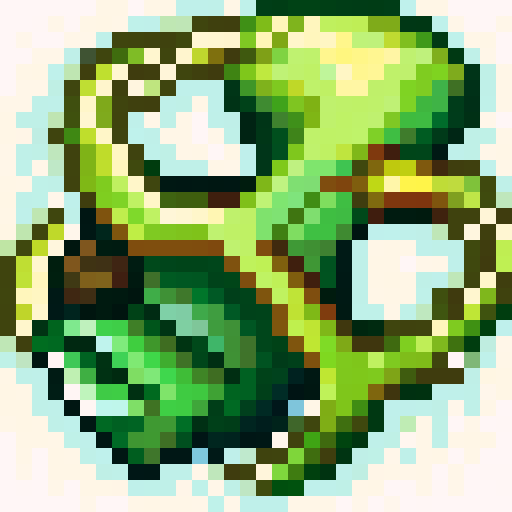 A twisted green Hei Tiki head, wide-eyed and contorted, exuding a mix of mischief and madness, stylized with bold lines and exaggerated features as a 32x32 pixel game icon, rendered with skillful pixel art in sRGB colors