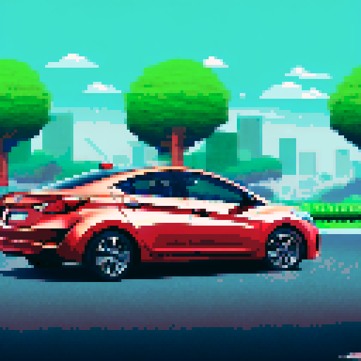 Photorealistic, centered Hyundai Elantra in a three quarter view, right wheel in front, clean background, pixel art style with sRGB colors