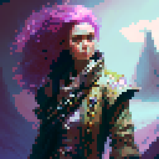 female pirate captain with pink hair, white frilly shirt, and captain's hat, holding flintlock pistols, on the bow of her ship, looking defiant against sinister albatrosses, crabs, and deep sea creatures, fantasy RPG