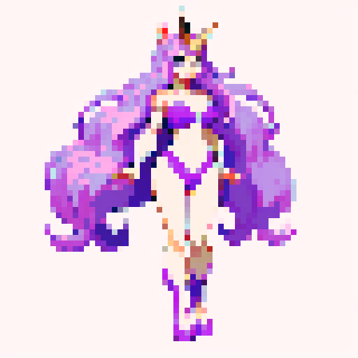 unicorn woman hybrid with cloven hooves, furry, playful expression, clear detail, pixel art style, full body character reference, old pixel video game style 