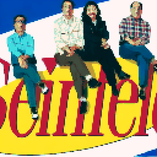 Seinfeld logo, Jerry Seinfeld and friends, close-up character portraits, anime style, pixel art
