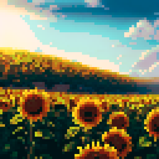 a field of sunflowers with the vast blue sky over it