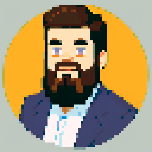young, bearded male warehouse worker, Amazon Germany, pixel art