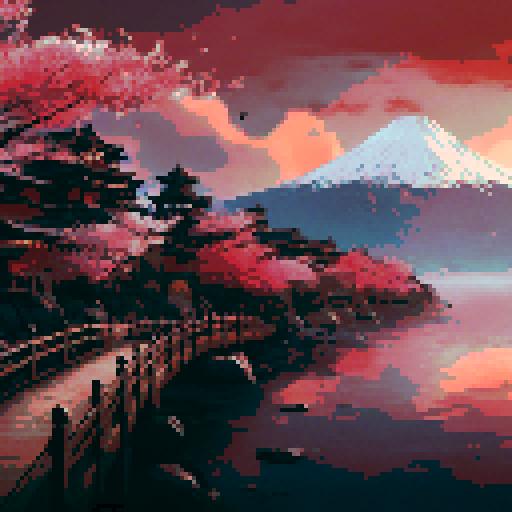 majestic surreal pixel art landscape