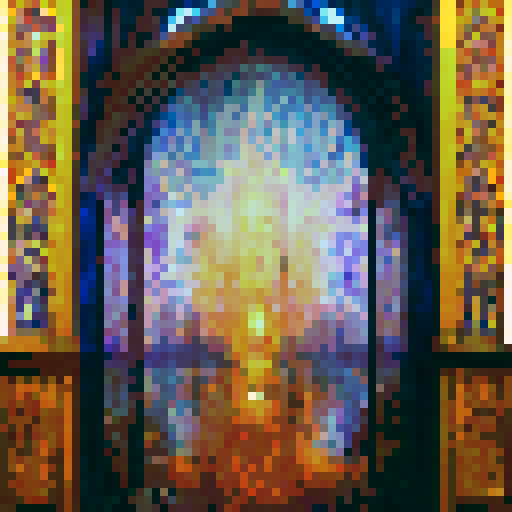 Stained glass, Gothic architecture, intricate details, sunlight filtering, reflecting colors, ornate frames, geometric shapes, and dramatic shadows - Design a stained glass window with a medieval castle, towering over a forest of autumn trees, surrounded by a moat filled with shimmering water and guarded by a fierce dragon.