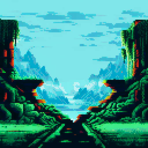 Eerie, desolate, abandoned building with cracked windows and overgrown vines, set against a moody, ominous pixel art landscape in sRGB color scheme