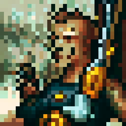 The character from the reference image, swinging a post apocalyptic/ scavenged looking large heavy hammer that's rocket powered from one side. he is thrusting the hammer up from the ground to the right, the background is a desolate abandoned city. use a similar color palette from the reference image