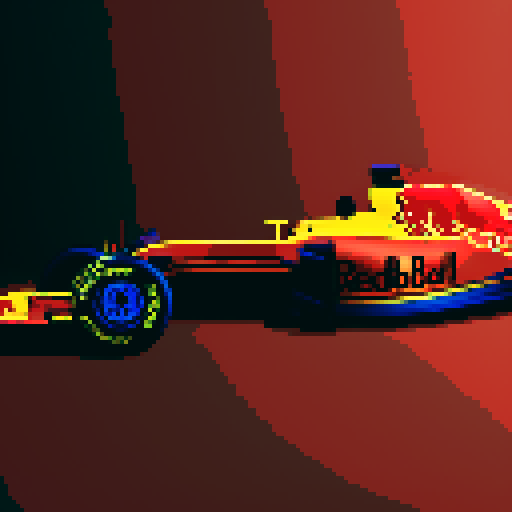 Red bull formula 1 car, full car in view, side profile, red background, close up
