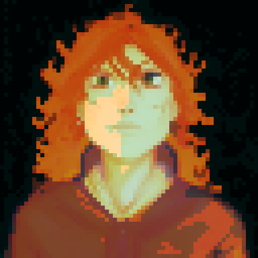 Please generate portrait art for a fantasy character. The character is a readhead busty woman with long hair a brown tunic.