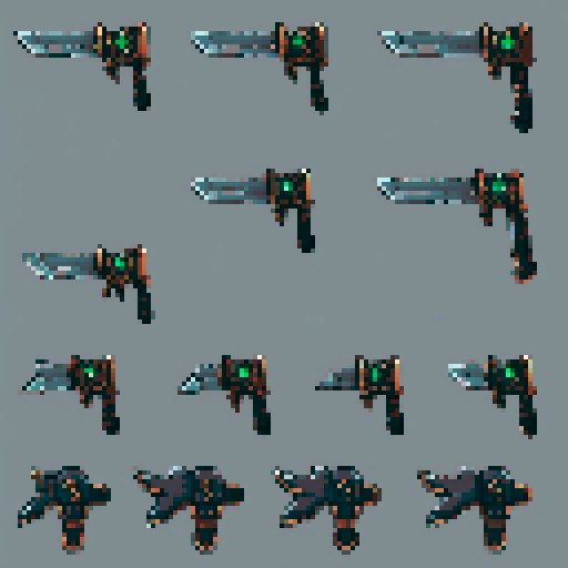 I want the blade of an ancient magical chainsaw constructed out of copper and gems. It should look huge (10 meters long at least), very complex and expensive, and very old. I also want this object usable an asset in a videogame, meaning only one object per image, outlined with a strong black stroke, on a solid-color background.