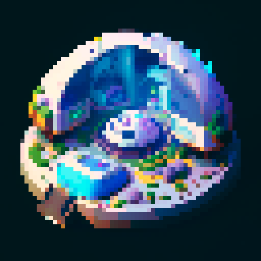 rounded spaceship interior, smooth curved walls, large windows showing space, gachapon-like design, cryo-pod in the center, pixel art, sRGB