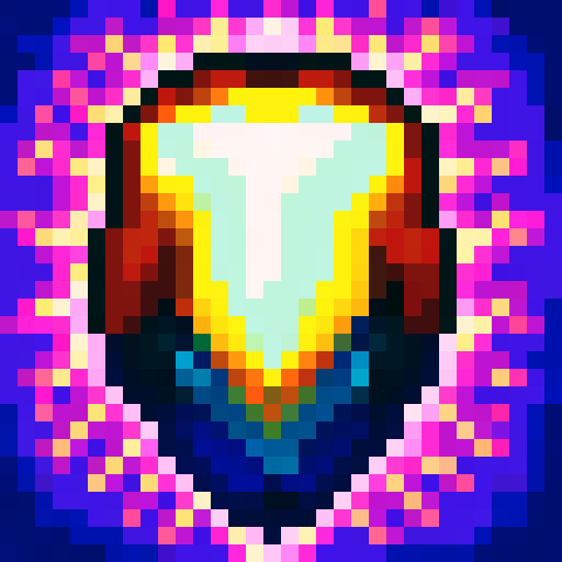 "Beta", vibrant sRGB colors, bold black outline, close-up, 32x32 pixel art, badge style, game icon, skill art, portrait
