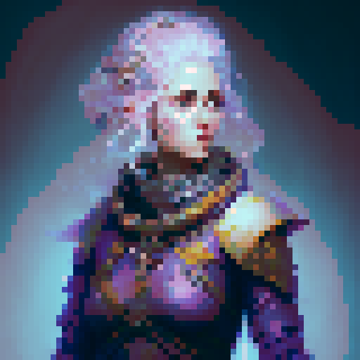 Please generate portrait art for a fantasy character. This character is a busty elf with long blonde hair and blue eyes. 