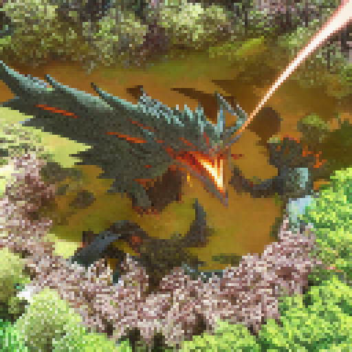 Colossal dragon with majestic wingspan casts shadow over verdant woodland, breathing scorching flames that set ablaze foliage, as armored heroes wielding magical weapons and shields stand firm in epic anime battle.