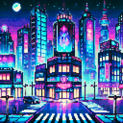 futuristic city, neon lights