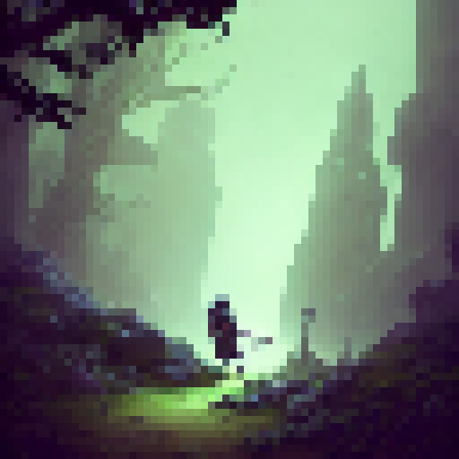 "Goblin thief, armed with a jagged dagger and wearing a ragged cloak, sneaks through a misty forest filled with glowing mushrooms and ancient ruins in a fantasy RPG art style."