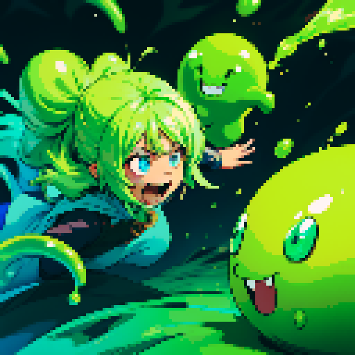 slime surging up around someone, slime engulfing a hero, slime consuming a hero, hero getting engulfed by slime