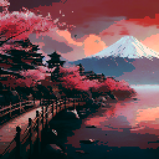 majestic surreal pixel art landscape