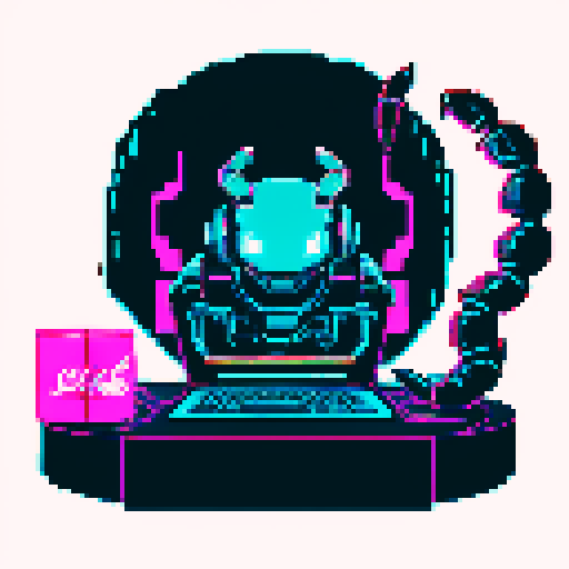 cute cyberpunk scorpion playing computer games, tables with coca cola, scorpion's tail should be fully in the picture, bright yellow and cyan and pink lights, looking from 45 degrees