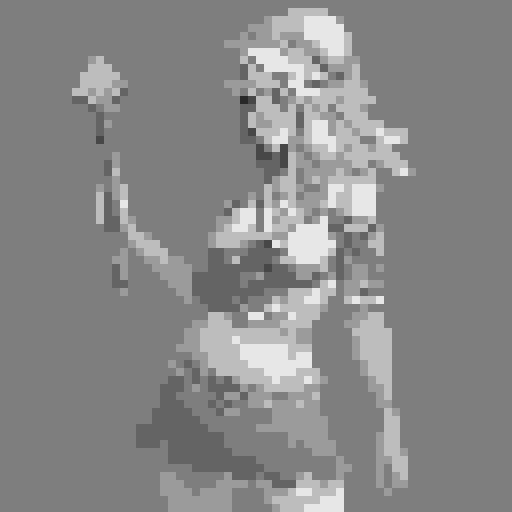 busty succubus, skin tight lace, deep v-neck crop top, intricate druidic staff, pixel art, sRGB