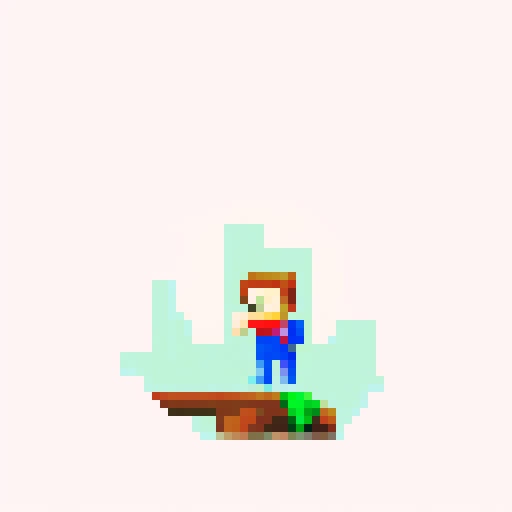 A single sprite of a young boy with a backpack on, pixel art, facing forward with a plain expression