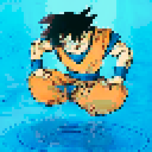 calm cool place with goku meditating over the water
