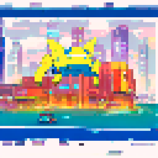 Yellow-skinned Simpsons characters wearing anime-inspired clothing, standing in front of a neon-lit cityscape with giant robot mechs towering behind them