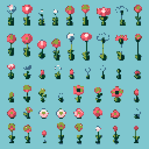 12 different wild flower sprites