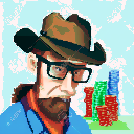 Cowboy wearing glasses gambling on stock market prices
