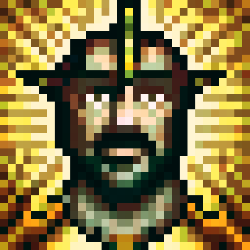 king, regal, crown, majestic, stoic expression, sharp features, detailed beard, gold accents, royal robe, intricate embroidery, game icon, 32x32 pixel art, sRGB, skill art, close up, portrait