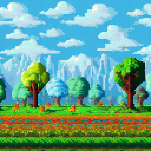 beekeeper in traditional outfit, wooden beehives nestled in lush green fields, colorful flowers blooming, soft rays of sunlight filtering through the trees, vibrant blue sky with fluffy white clouds, bees buzzing around the apiary, quaint wooden fence surrounding the area, a vintage farmhouse in the distance, pixelated bees flying in a synchronized pattern, intricate details on the hive frames, dappled shadows cast by the trees, serene and idyllic countryside landscape